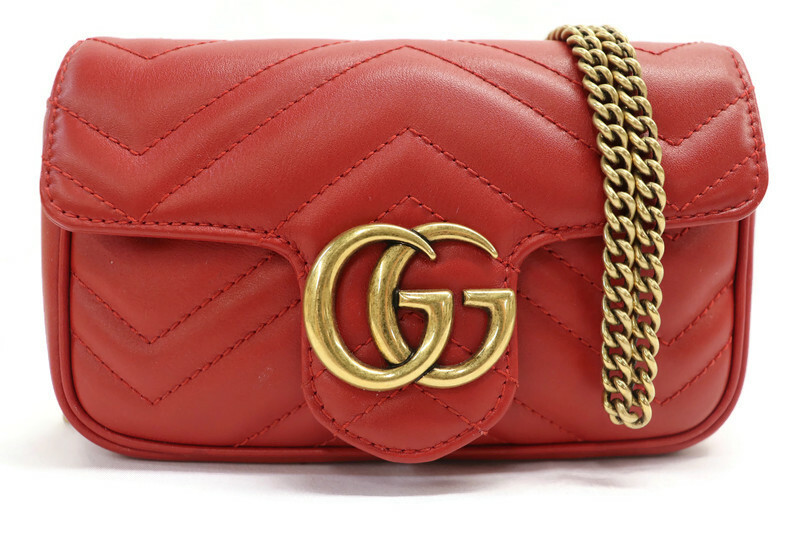 Gucci Gg Marmont Super Mini Red Matelasse Leather Shoulder Bag