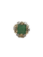 Center Square Emerald with Diamonds 14K Yellow Gold Ring - 7.20g
