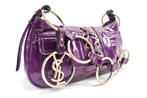 SAINT LAURENT - Purple Patent Leather RING CORSET Shoulder Bag w/ENTRUPY CoA