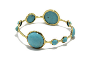  18K Yellow Gold Bangle Bracelet with Circler Turquoise Stones
