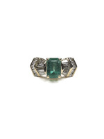 Center Emerald with Baguette & Round Cut Diamond 14K Yellow Gold Ring - 7g
