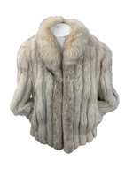 Natural Blue Fox Jacket Short Waist Length Coat Ladies Medium White