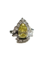 14K White Gold Yellow Pear Cut Diamond w/Round & Baguette Diamonds - 1.25 CTW