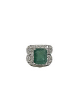 Center Square Emerald with Diamond 14K White Gold Ring - 15.20g / 3.68CTW