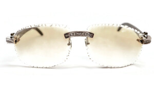 CARTIER - Silver w/Diamonds & Black Buffalo Horn Diamond Cut Rimless Sunglasses 