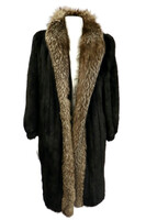 Full Length Black Mink Fur Coat w/Fox Fur Trim