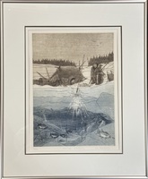 Michael Robinson "Winter Fishing" LIMITED EDITION Hand Signed Color Etching 