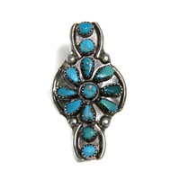  2" Beautiful .925 Sterling Silver Turquoise Cluster Ring Size 6.5 - 9g
