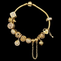  14K Yellow Gold Pandora Bracelet w/ 19 Charms Diamond / CZ