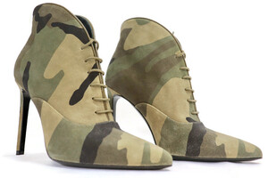 SAINT LAURENT - Suede Camouflage Stiletto Lace Up Boots Women's US Size 5.5