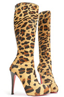 CHRISTIAN LOUBOUTIN - Leopard Print Ponyhair Stiletto Boots - Women's US Size 5