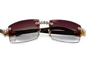 CARTIER - Buffalo Horn Rimless Glasses w/Diamonds & Gradient Violet Lenses 