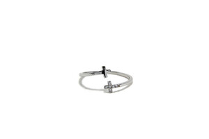  .925 Sterling Silver Adjustable Cross Ring with Cubic Zirconia 