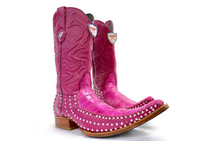 WILD WEST - Magenta EEL & Leather w/Rhinestones Cowboy Boots - US Mens Size 11