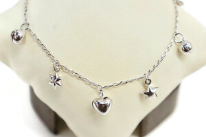 Silver Anklet with Heart, Stars, and Globe Charms - .925