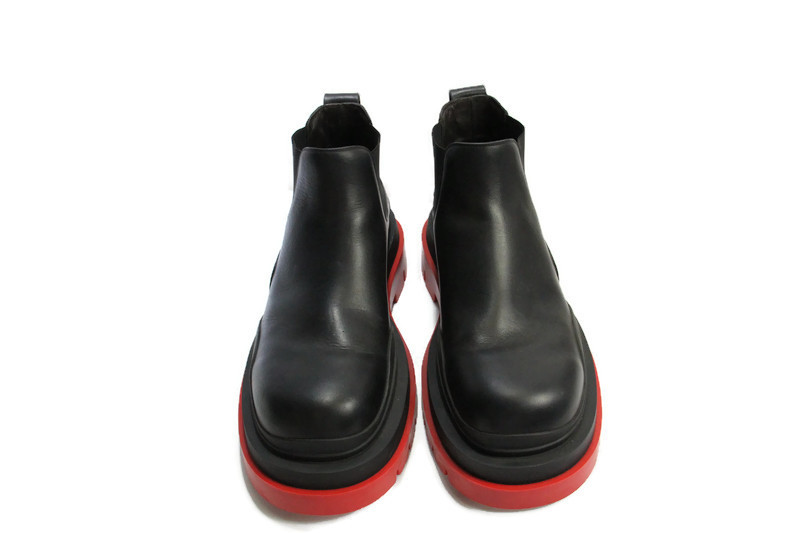 Bottega Venta Mens Gore Boots Black Leather with Red Rubber Soles Size 43