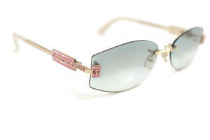 MICHE - Silver w/Pink Rhinestone Studded Rimless Sunglasses w/Grey Lenses