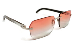 CARTIER - Silver & White Buffalo Horn Rimless Sunglasses w/Orange Lenses