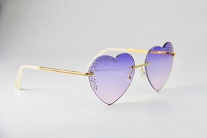 MICHE - Purple Heart Rimless Sunglasses w/Cubic Zirconia & Glitter Edges