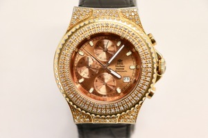 TECHNO MANIA - Model #816 Steel / Leather Rosegold w/Diamond Bezel 42mm Watch