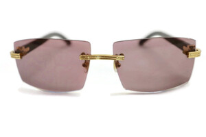 CARTIER - Black Buffalo Horn Rimless Sunglasses w/Gold & Smoke Purple Lenses