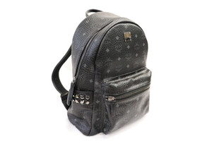 MCM - Black Leather Visetos Monogram STARK Studded Medium Backpack