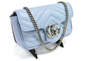 GUCCI - GG Marmont Sky Blue Chevron Leather SUPER MINI Bag