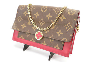 LOUIS VUITTON - Monogram FLORE Red Leather & Canvas WALLET On Crossbody Chain