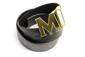 MCM - Black / Black Visitos Monogram Reversible Leather Belt w/Gold - 38-Inch