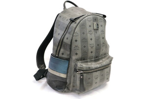 MCM - Munchen Gray Visetos Striped Coated Canvas Backpack