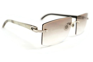 CARTIER - White Buffalo Horn Rimless Sunglasses w/Silver & Smoke Grey Lenses
