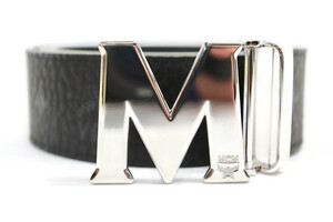 MCM - Claus M Logo Black Leather Reversible Belt - 48-Inch - Cut To Size