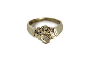 MOM with Rose and Heart Ladies Ring - 10K Yellow Gold - 3.5g