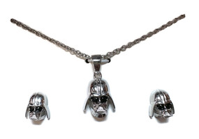 STAR WARS - Darth Vader Pendant Charm Necklace and Earrings - Sterling Silver