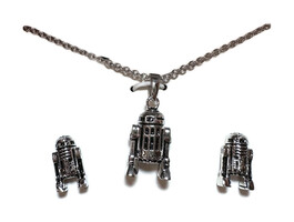 STAR WARS - R2-D2 Charm Pendant and Necklace with Earrings - Sterling Silver