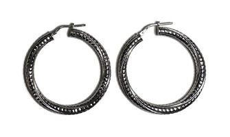 37mm .925 Italian Silver Hoop Earrings Medusa Snake Twist Design - 10.60g 