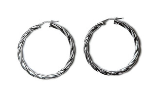 .925 46mm Silver Hoop Earrings Twisted Design - 8g
