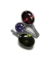  .925 Silver Ring Cluster of Red, Purple and Green Stones 