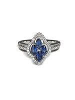  .925 Silver Ring with Blue Marquise Cut Stones and Cubic Zirconias Size 9