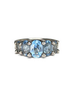  .925 Silver Ring with 5 Pale Blue Oval Cut Stones Size 8