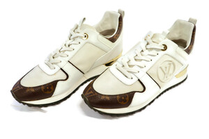 LOUIS VUITTON - RUN AWAY Sneaker White Leather & Monogram Canvas - Size 8-8.5 