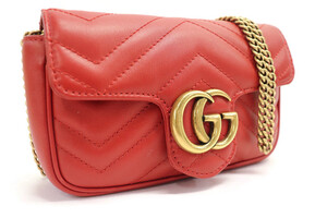 GUCCI - GG Marmont Super Mini Red Matelasse Leather Shoulder Bag
