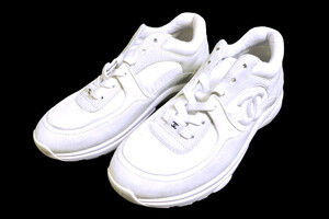 CHANEL White Suede & Mixed Fabric Sneakers - G34360 Y53536 O1259 - Size 41 - EX