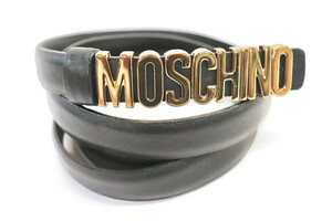 MOSCHINO - Skinny Black Calfskin Leather Gold Logo Belt - 32-Inch