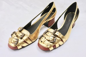 BOTTEGA VENETA  Gold Leather Buckle Pumps Low Heel EU 36 / US 6 Made in Italy