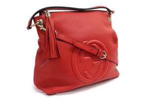 GUCCI - Soho Convertible Red Leather HOBO Shoulder Bag Large 