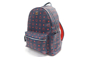 MCM - Medium STARK Blue & Red Visetos Coated Canvas Backpack