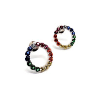Silver Post Earrings w/Rainbow Colored Stones - PRIDE
