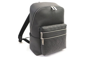 FERRAGAMO - Black Calfskin Gancio Embossed Men's Backpack