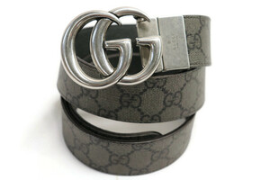 GUCCI - Gray Leather GG Marmont Silvertone Buckle Reversible Belt - Size 36